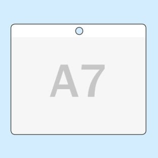 Buste porta badge per A7, formato orizzontale, lato sporgente per appensione con buco rotondo (100 pezzi) 