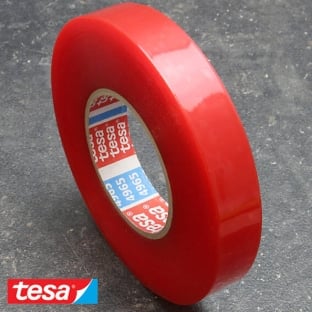 tesa 4965, nastro biadesivo di PET, adesivo acrilico molto forte, copertura di pellicola rossa 19 mm