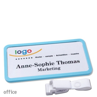 Targhette portanomi clip in plastica Office 40, blu pastello 