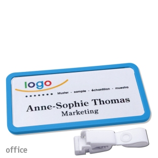 Targhette portanomi clip in plastica Office 40, blu medio 