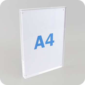 Espositore con base a T per A4, magnetico, formato verticale, acrilico, trasparente 