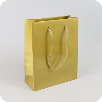 Borsa regalo con cordoncino, 20 x 25 x 8 cm, oro, lucido 