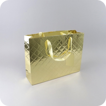Borsa regalo a quadri con etichetta, 37,5 x 28,5 x 10,5 cm, oro 