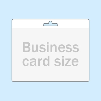 Buste porta badge per formato carta di credito, formato orizzontale,  lato sporgente trasparente per appensione 