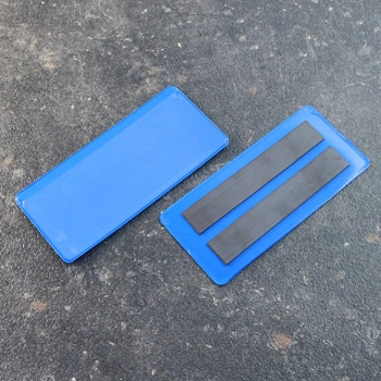 Buste magnetiche portadocumenti, 110 x 45/50 mm, con 2 strisce magnetiche, lato largo aperto, blu 110 x 45/50 mm | con 2 strisce magnetiche