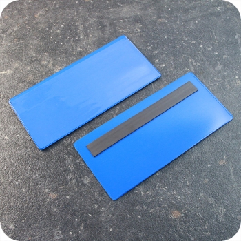 Buste magnetiche portadocumenti, 160 x 70/75 mm, con 1 striscia magnetica, lato largo aperto, blu 160 x 70/75 mm | con 1 striscia magnetica