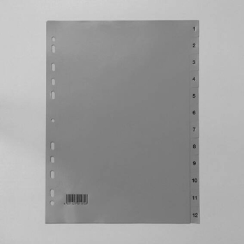 Divisori per raccoglitori formato A4, 12 parti (1-12), grigio (1 set) 