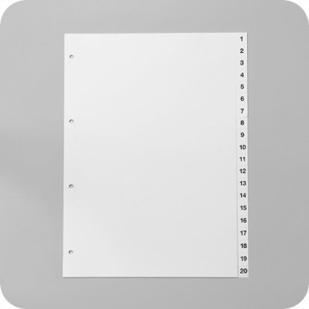 Divisori per raccoglitori formato A4, 20 parti (1-20), bianco (1 set) 