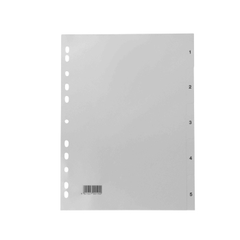 Divisori per raccoglitori formato A4, 5 parti (1-5), grigio (1 set) 