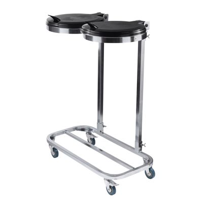 Supporto sacco spazzatura 120 litri doppio con coperchio, con rotelle, acciaio 