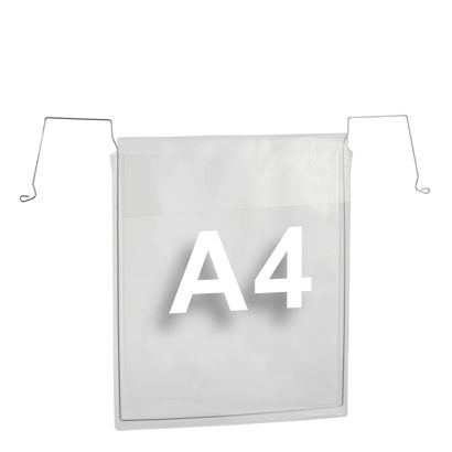 Buste con gancio metallico per formato A4, lato stretto aperto, con patta, 180 µm 