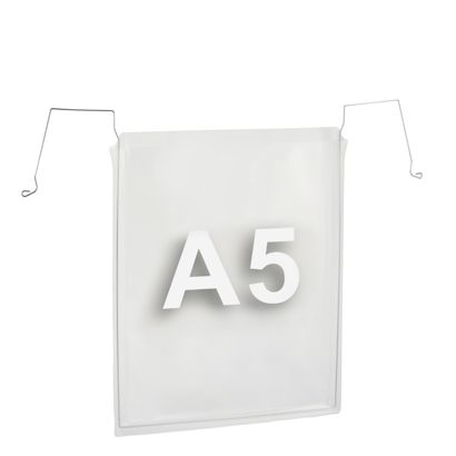 Buste con gancio metallico per formato A5, lato stretto aperto 