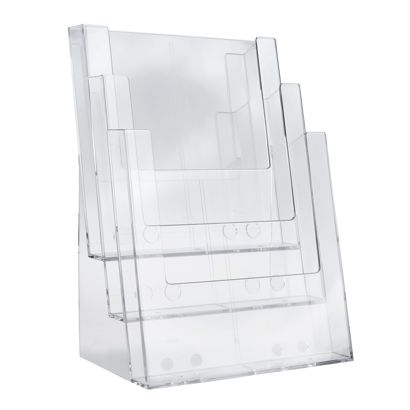 Porta brochure, 3 scomparto, polistirolo, formato verticale, trasparente, Taymar 