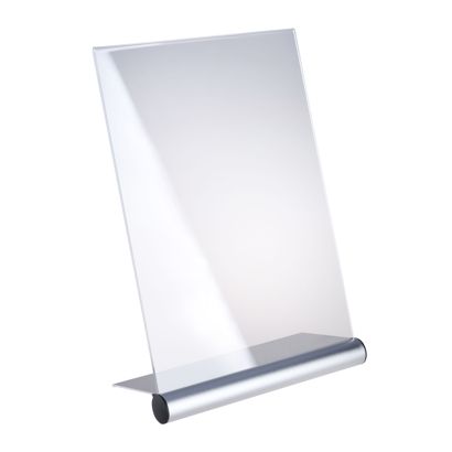Porta avvisi da banco a L con base in alluminio 