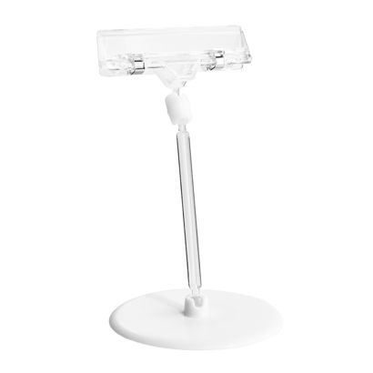 Clip con porta prezzo e base autoadesiva (ø 90 mm), 10 cm di estensione, trasparente 