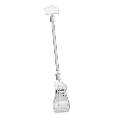 Clip porta prezzo con porta etichette piccolo e  pinza grande, 10 cm di estensione, trasparente 10 cm di estensione