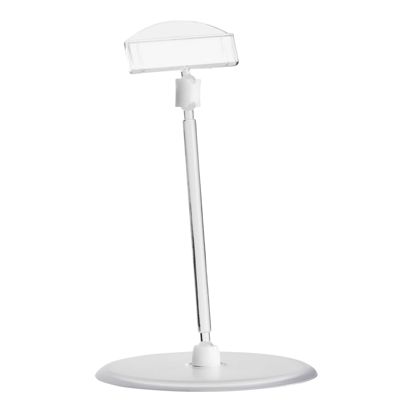 Clip porta prezzo con porta prezzi piccolo e base a disco (Ø 90 mm), 10 cm di estensione, trasparente 