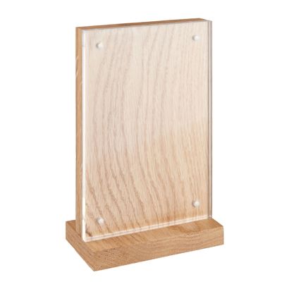Porta avvisi da banco con base a T magnetico acrilico/rovere 100 x 150 mm