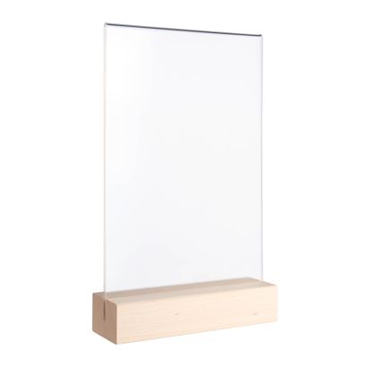 Espositore da tavolo MODUL, tasca in vetro acrilico con base in legno A5  | Faggio  | base in legno con fessura di inserimento diritta 