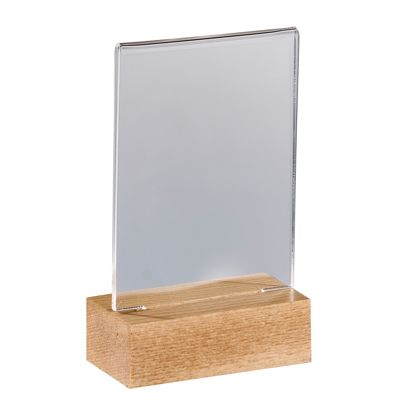 Espositore acrilico con base in legno Faggio  | A7  | Formato verticale 