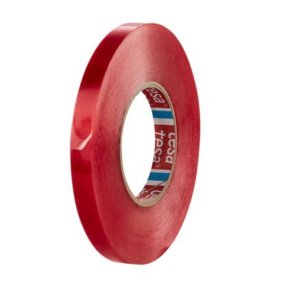 tesa 4965, nastro biadesivo di PET, adesivo acrilico molto forte, copertura di pellicola rossa 15 mm