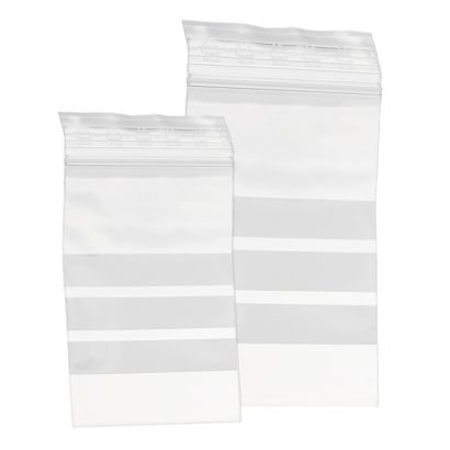 Sacchetti con chiusura ZIP con bande di scrittura, plastica PE 