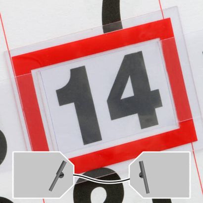 Segnagiorno per calendari, rosso, con cordino elastico e capicorda di metallo 
