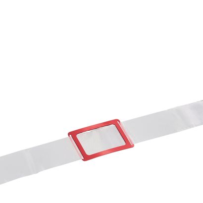 Segnagiorno per calendari, con cordino elastico e capicorda metallico, rosso, finestrella con fessura ES3, 20 x 31 mm dimensione interna, 27 x 41 mm dimensione esterna | null