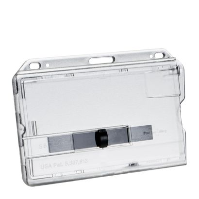 Buste porta badge, plastica dura con cursore nero 