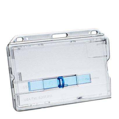 Buste porta badge, plastica dura con cursore blu 