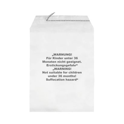 Buste con patella di chiusura con avvertenza antisoffocamento, plastica PP, trasparente 215 x 310 mm