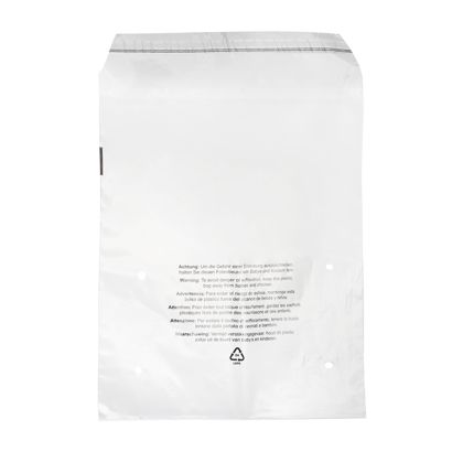 Buste con patella con avvertenza antisoffocamento, plastica PE riciclata, trasparente 250 x 300 mm