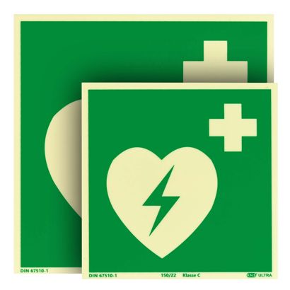 Cartello Defibrillatore, fotoluminescente, plastica, ISO 7010 