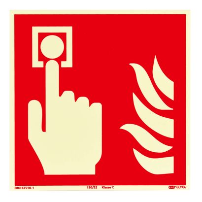 Cartello Pulsante allarme antincendio, fotoluminescente, plastica, ISO 7010 200 x 200 mm 