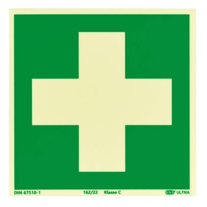 Cartello Pronto soccorso, fotoluminescente, plastica, ISO 7010 150 x 150 mm 