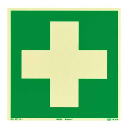 Cartello Pronto soccorso, fotoluminescente, plastica, ISO 7010 200 x 200 mm 