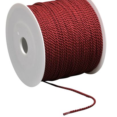 Cordoncino raso in bobina, 2 mm x 100 m, viscosa bordeaux 