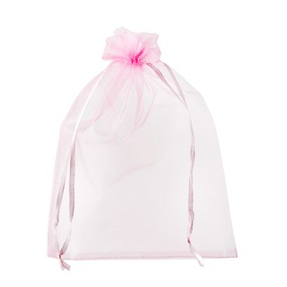 Sacchetti di organza con chiusura a nastro in raso rosa chiaro  | 150 x 200 mm 