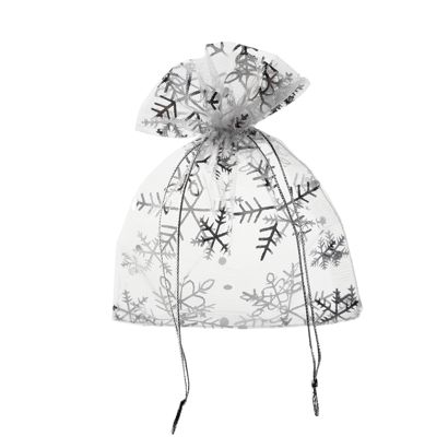 Sacchetti di organza con motivo natalizio 80 x 100 mm | Fiocco di neve/cristallo di ghiaccio