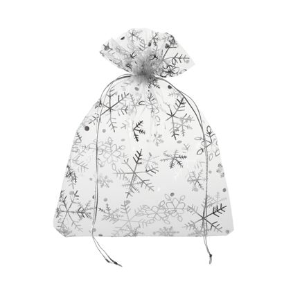 Sacchetti di organza con motivo natalizio 150 x 200 mm | Fiocco di neve/cristallo di ghiaccio