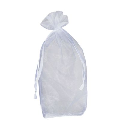 Sacchetti di organza con soffietto inferiore e chiusura a nastro di raso 