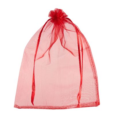 Sacchetti di organza con chiusura a nastro in raso rosso  | 150 x 200 mm 