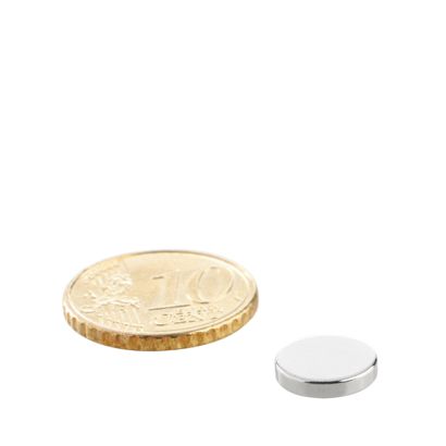 Disco magnetico al neodimio 10 mm x 2 mm | N42, assiale (parallelo all'altezza)