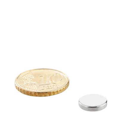 Disco magnetico al neodimio 10 mm x 2 mm | N45, assiale (parallelo all'altezza)