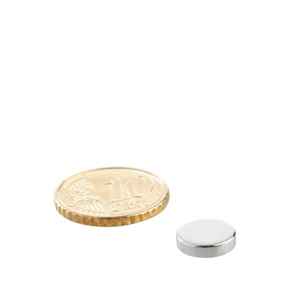 Disco magnetico al neodimio 10 mm x 2,5 mm | N35, assiale (parallelo all'altezza)