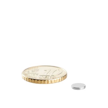 Disco magnetico al neodimio 6 mm x 1 mm | N45, assiale (parallelo all'altezza)
