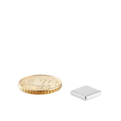 Blocchetto magnetico al neodimio, nichelato 10 x 10 mm | 2 mm