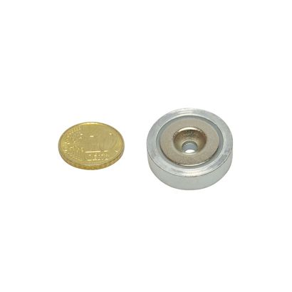 Magnete con base in acciaio con foro svasato da avvitare, al neodimio 25 mm | 16,4 kg | null