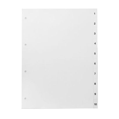 Divisori per raccoglitori formato A4, 10 parti (1-10), bianco (1 set) 