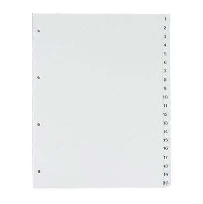 Divisori per raccoglitori formato A4, 20 parti (1-20), bianco (1 set) 